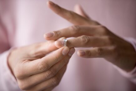 Close up of woman removing ring