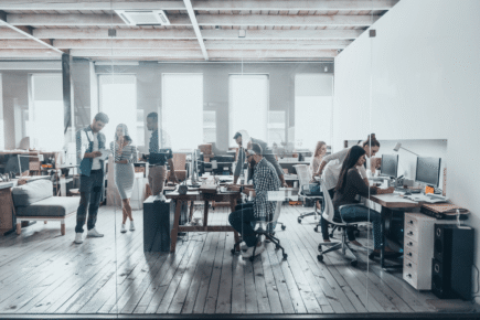 A group of people working in an office